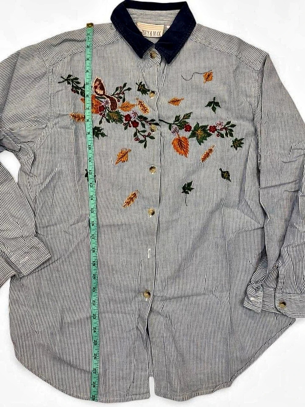 Casey & Max Embroidered Striped Shirt Blue & White XL